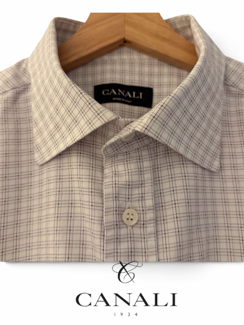 Canali Men's Light Lavender Windowpane Dress Shirt size 16